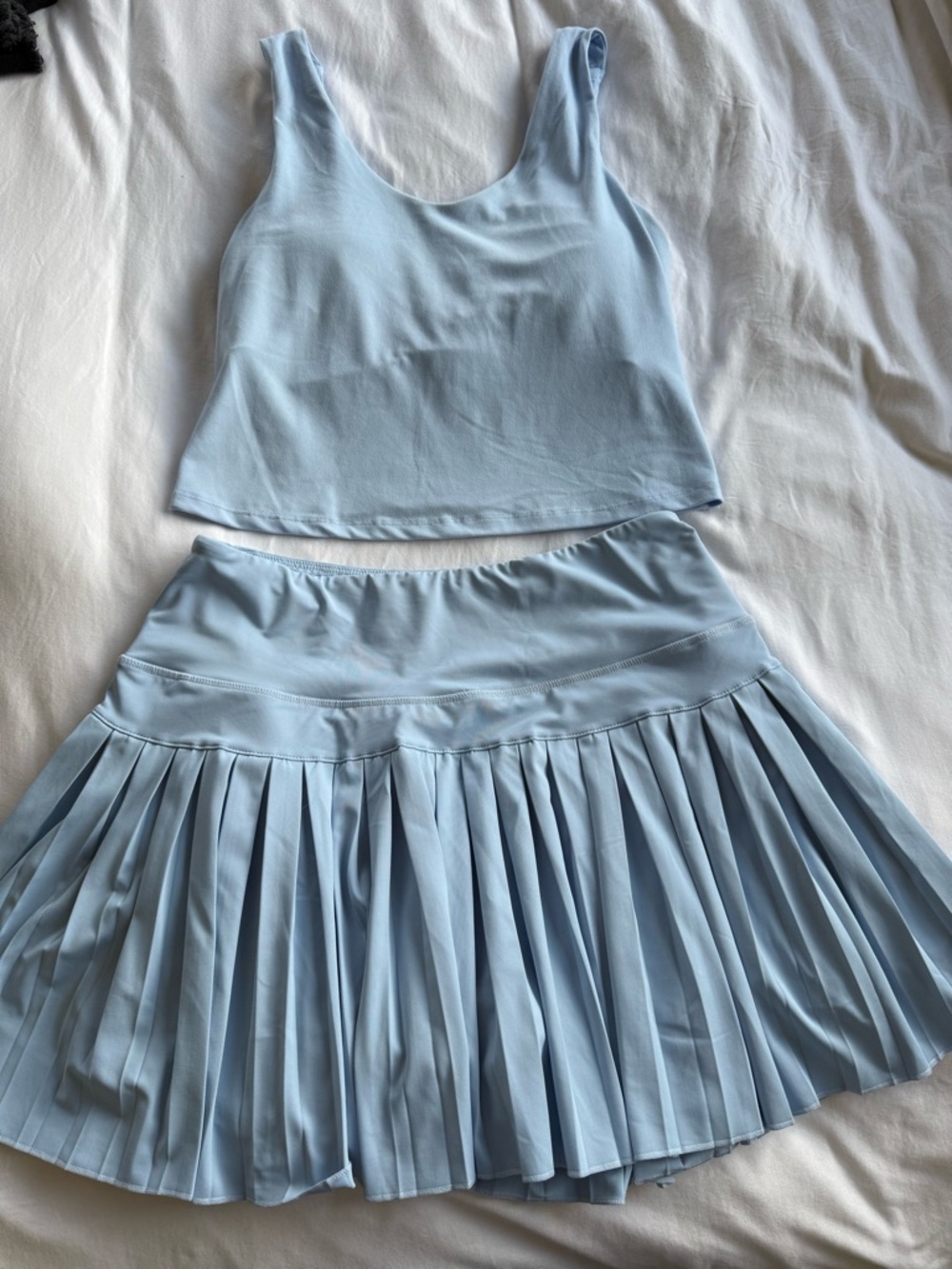 Light Blue Pleated Skirt and Crop Tank Set